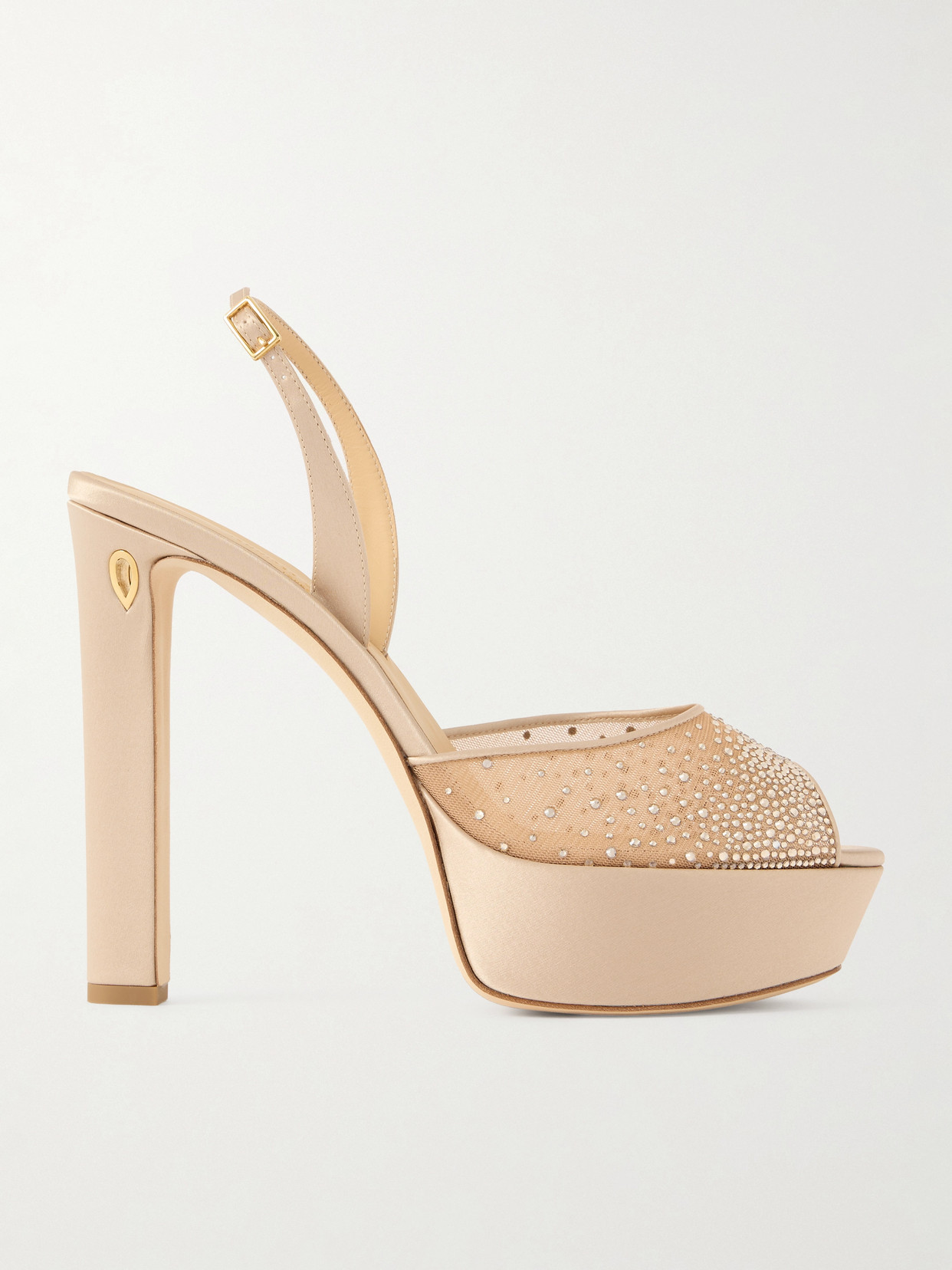 Jennifer Chamandi Antonio 130 Satin-trimmed Crystal-embellished Mesh Platform Sandals In Gray