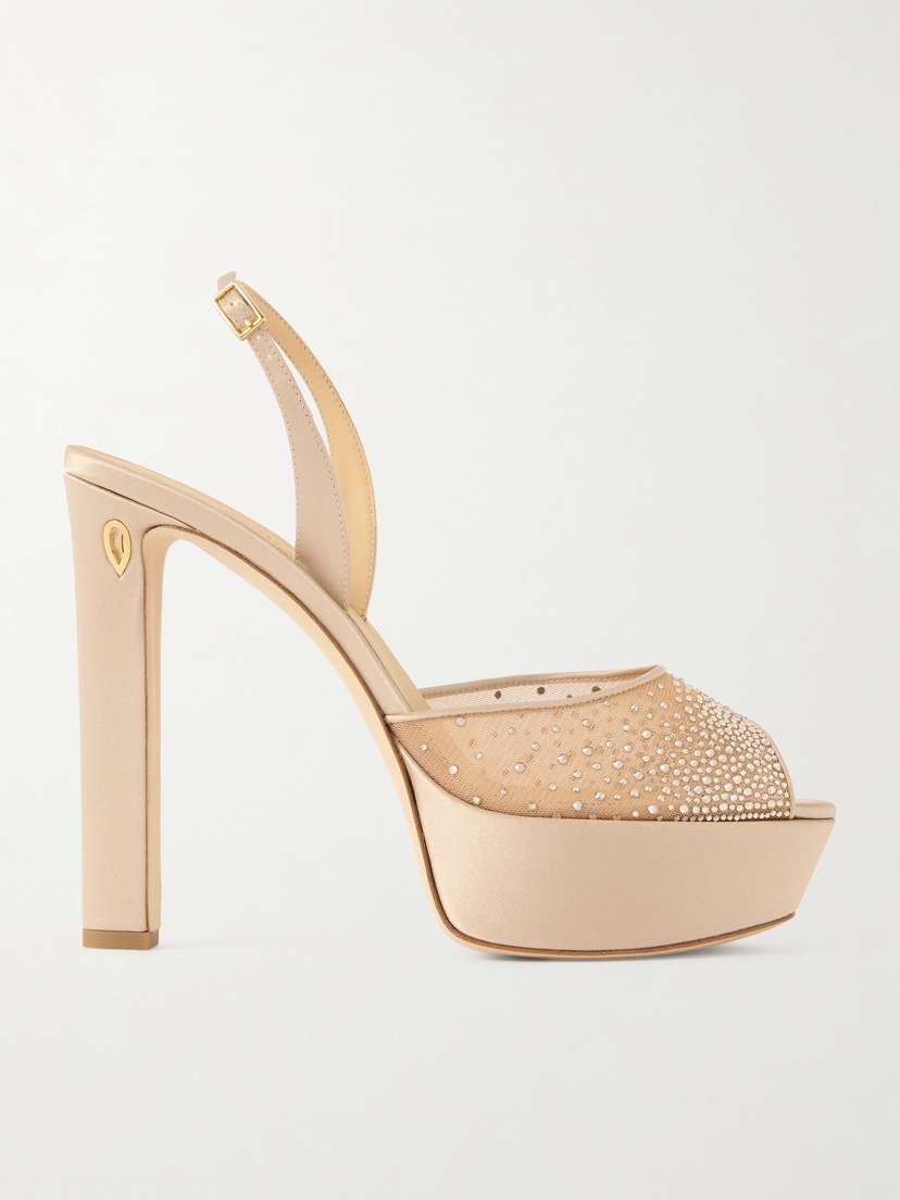 Jennifer Chamandi Antonio 130 Satin-trimmed Crystal-embellished Mesh Platform Sandals