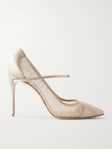 JENNIFER CHAMANDI Lorenzo 105 satin-trimmed pleated tulle pumps