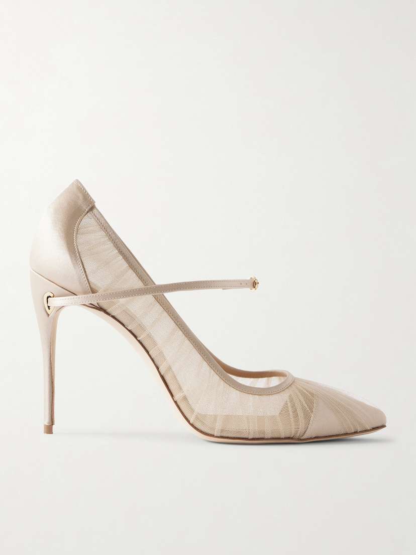 Jennifer Chamandi Lorenzo 105 Satin-trimmed Pleated Tulle Pumps