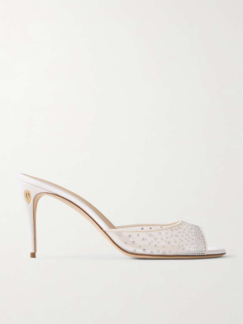 Jennifer Chamandi Guido 85 Satin-trimmed Crystal-embellished Mesh Sandals