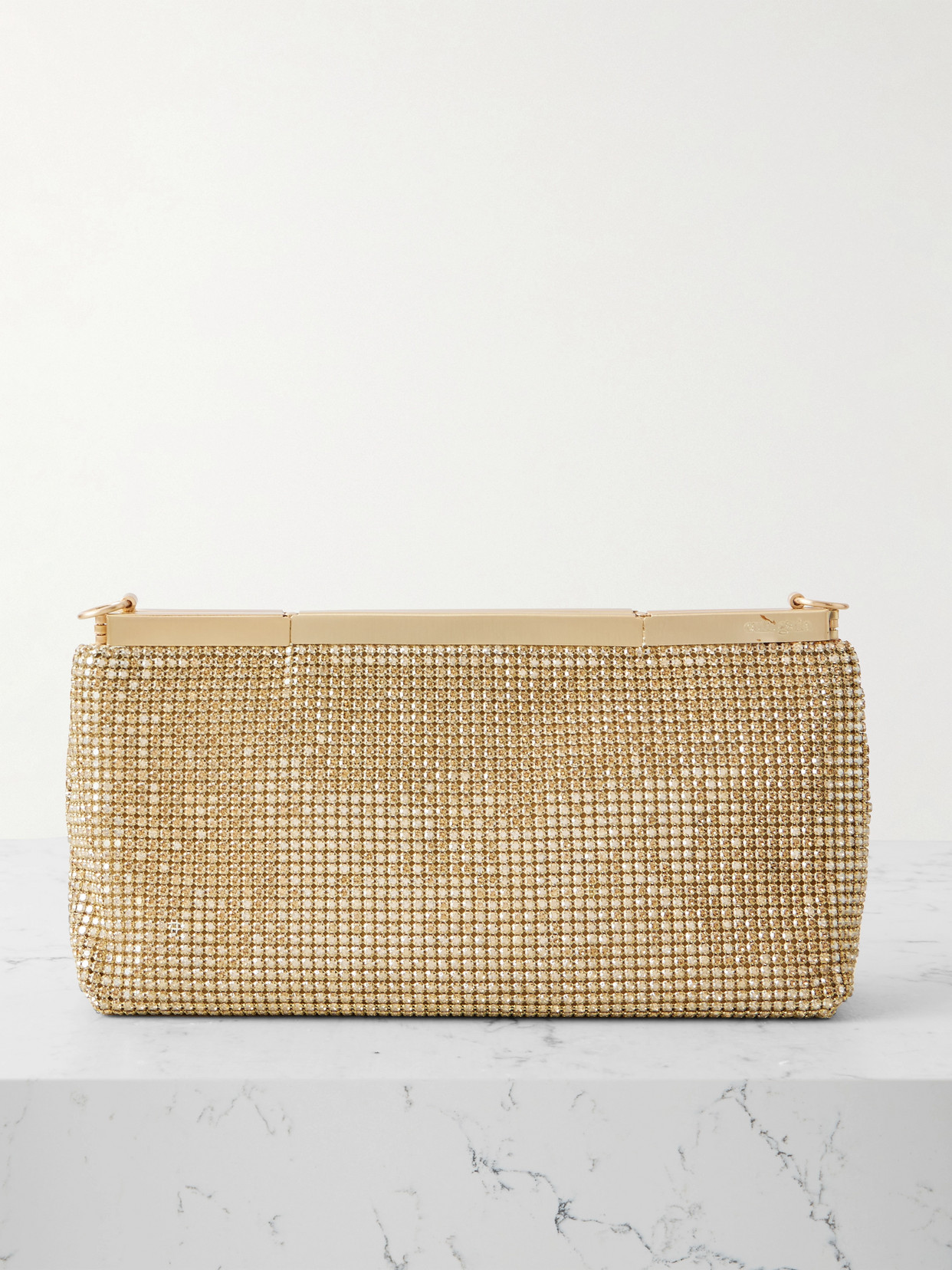 Cult Gaia Felice Crystal-embellished Chainmail Clutch In Neutral