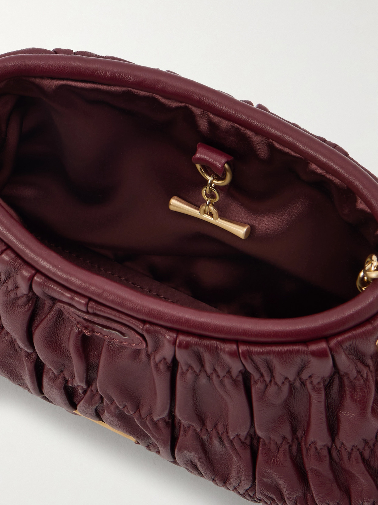 Cult Gaia Kiraz Mini Beaded Ruched Leather Clutch Bag In Burgundy