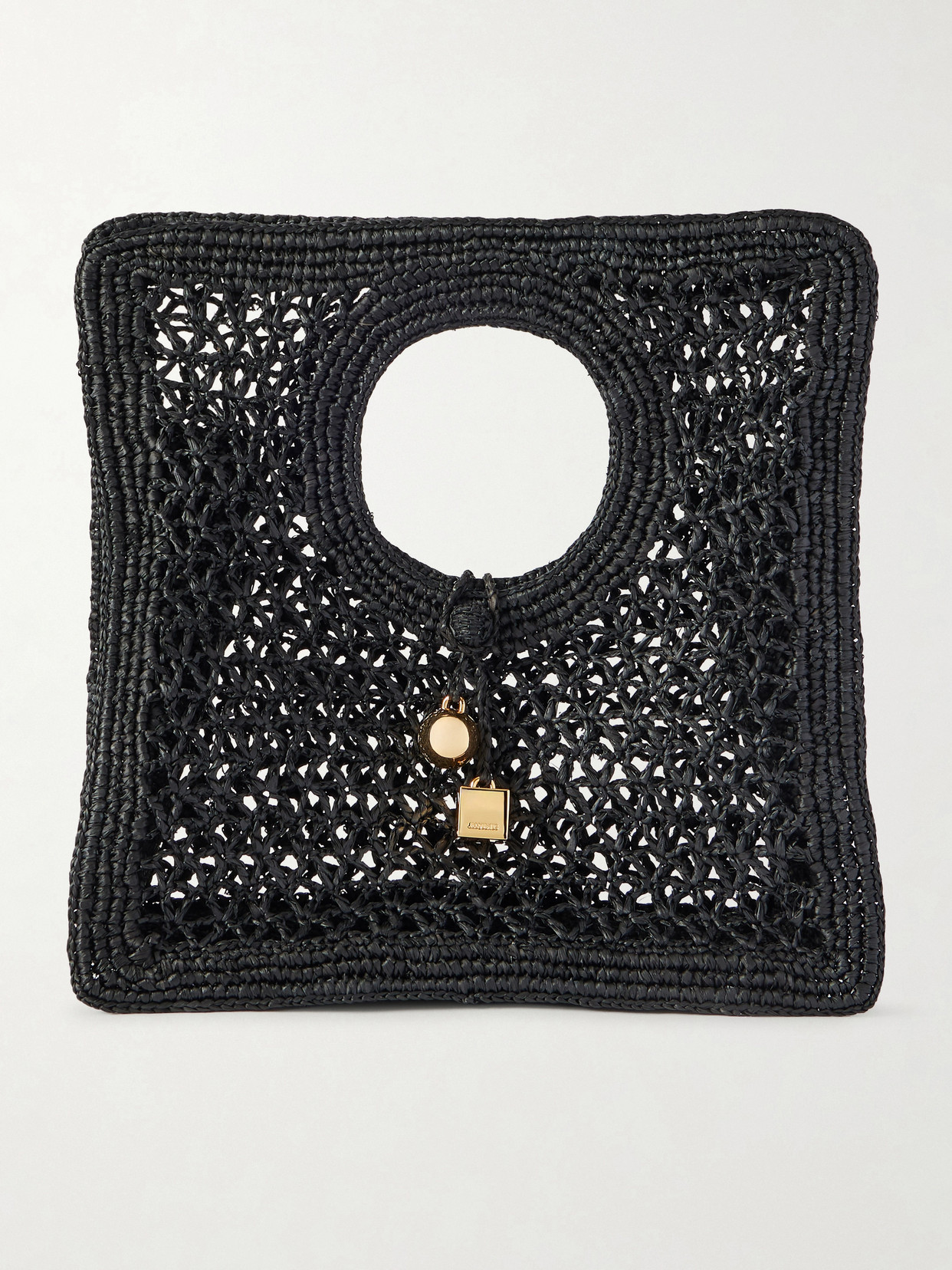 Jacquemus Le Petit Carre Spiaggia Raffia Tote In Black