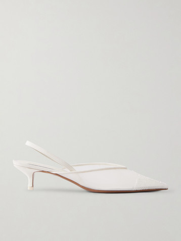 NEOUS Irena lace and satin-trimmed mesh slingback pumps