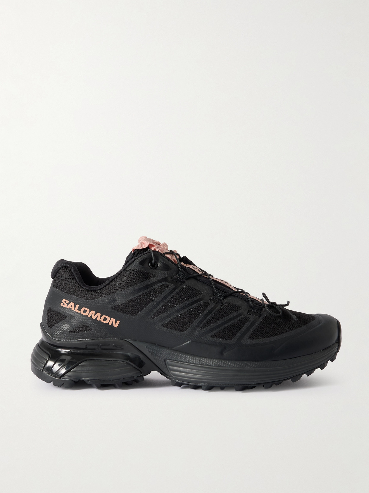 Salomon Xt-pathway 2 Ruffled Satin And Rubber-trimmed Mesh Sneakers In Black