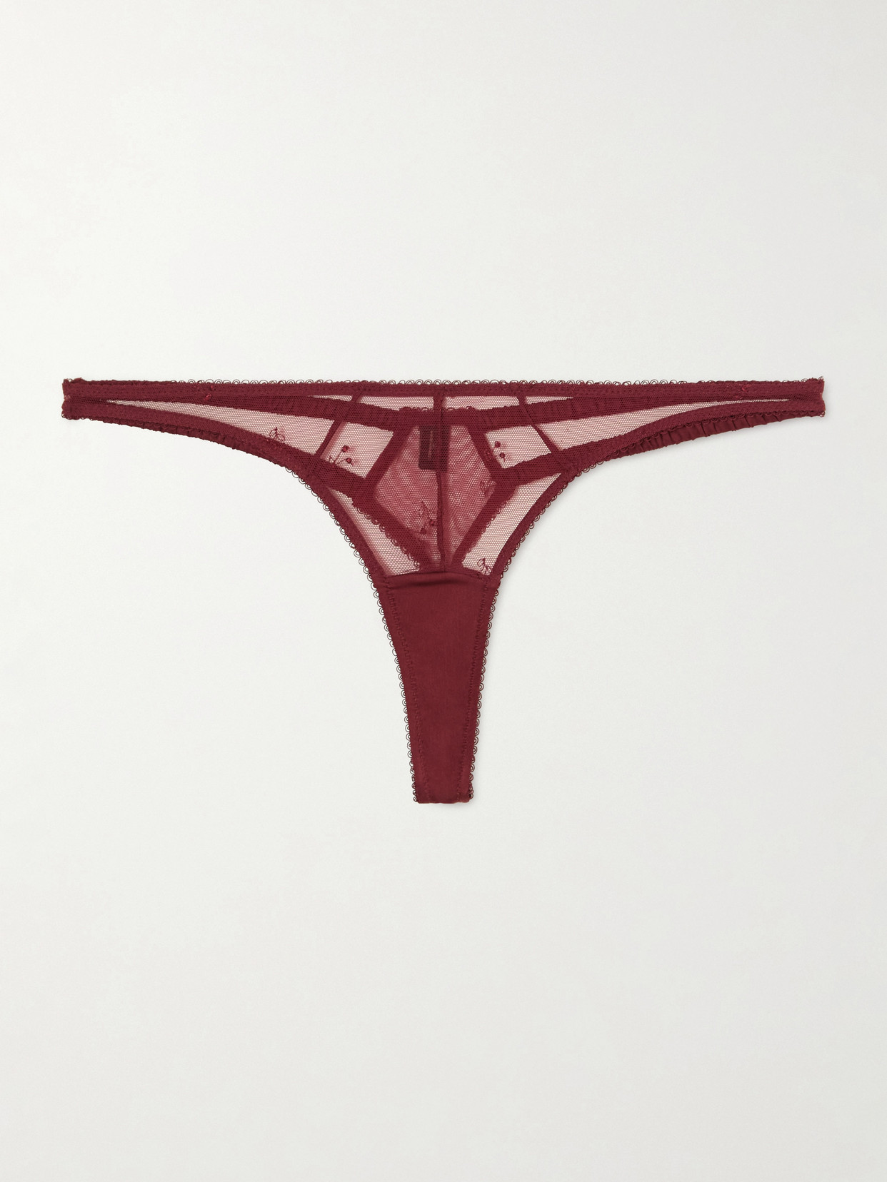 Kiki De Montparnasse Cerise Embroidered Mesh Thong In Red