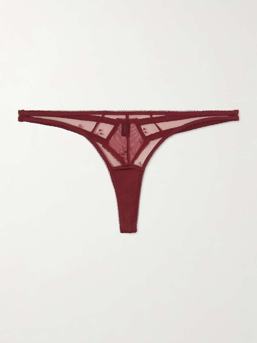Kiki de Montparnasse Cerise Embroidered Mesh Thong