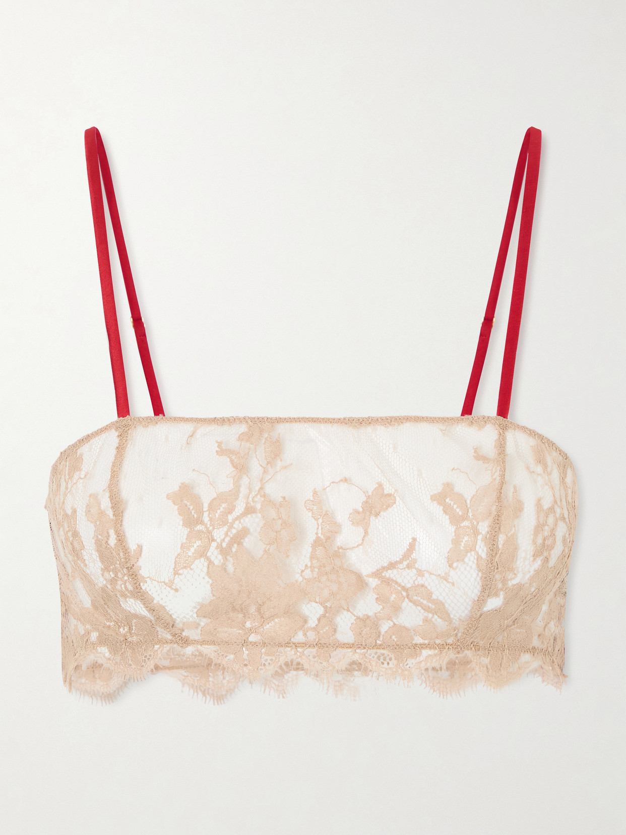 Kiki De Montparnasse Orchid Leavers Lace And Silk-blend Satin Bandeau Bra In Red