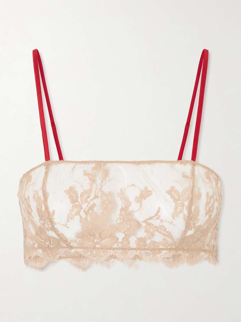 Kiki de Montparnasse Orchid Leavers Lace And Silk-blend Satin Bandeau Bra