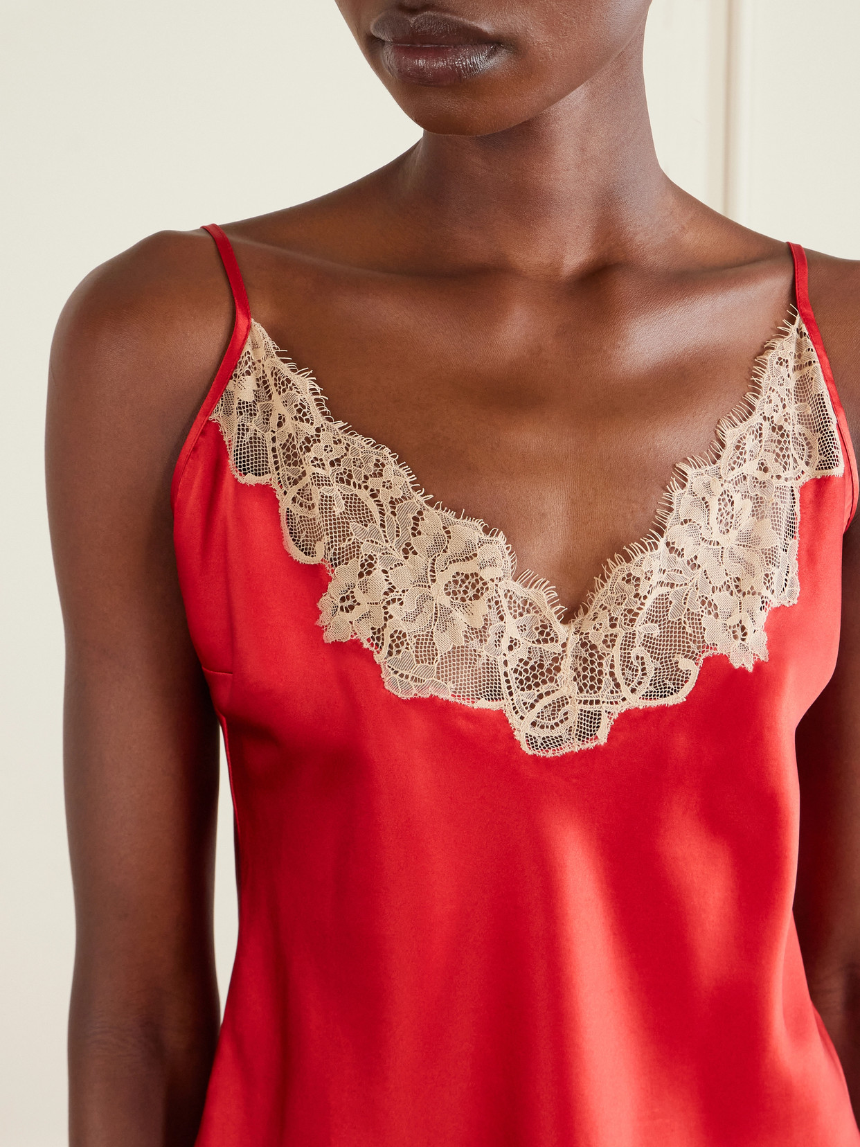 Orchid Lace-Trimmed Silk-Satin Camisole