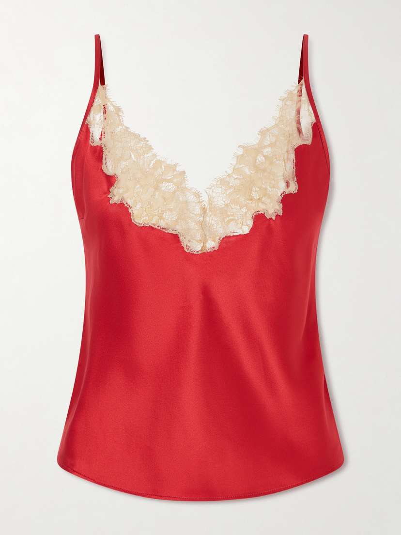 Kiki de Montparnasse Orchid Lace-trimmed Silk-satin Camisole