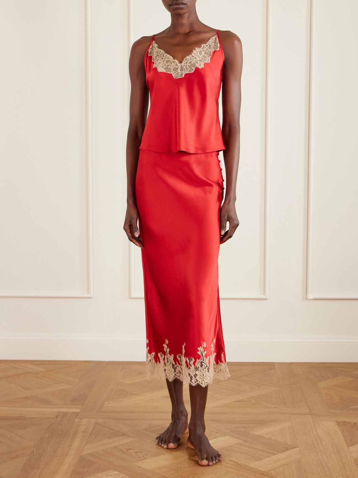 Orchid Lace-Trimmed Silk-Satin Camisole
