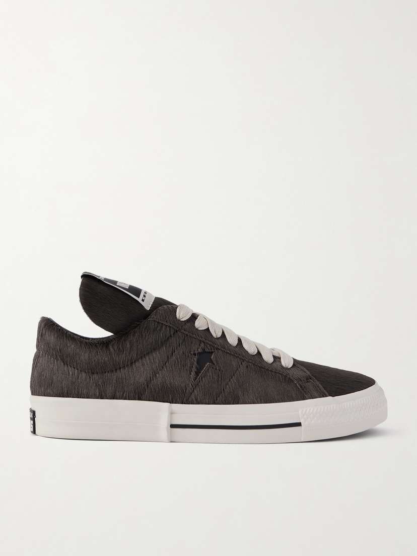 Rick Owens + Converse Onestr Leather-trimmed Cow Hair Sneakers