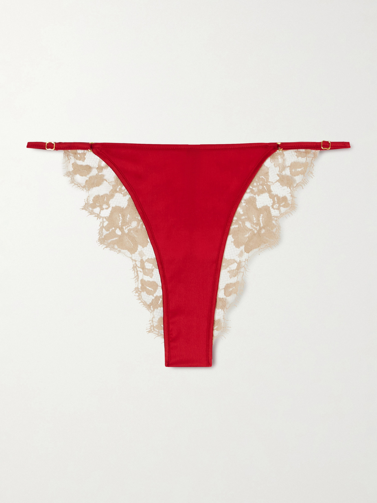 Kiki De Montparnasse Orchid Leavers Lace And Silk-blend Satin Briefs In Red