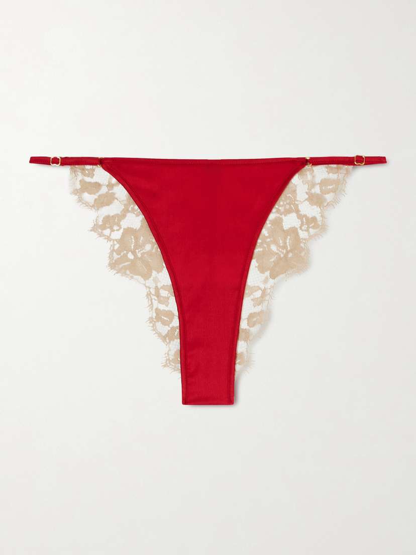 Kiki de Montparnasse Orchid Leavers Lace And Silk-blend Satin Briefs
