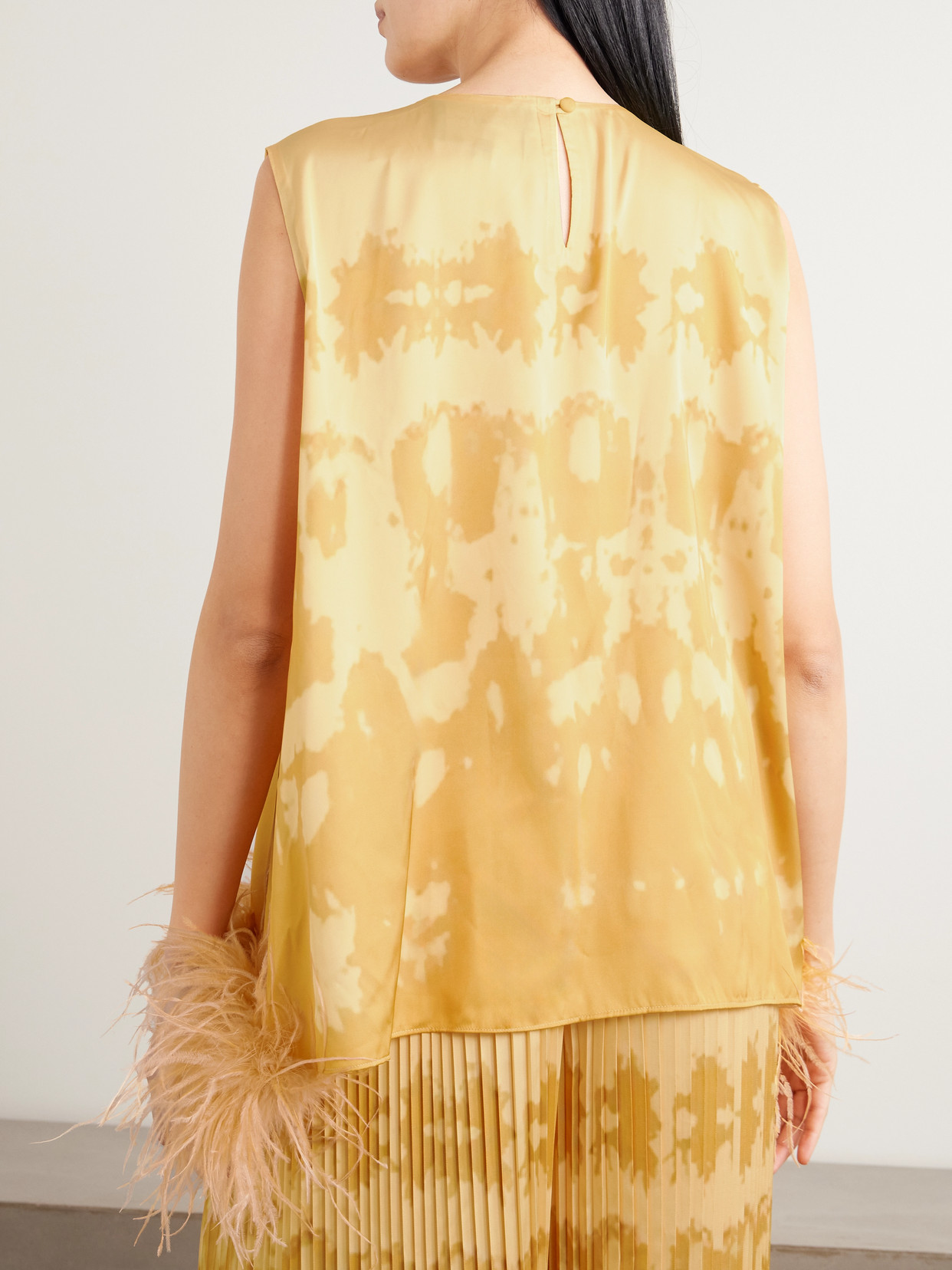 Feather-Trimmed Tie-Dyed Top