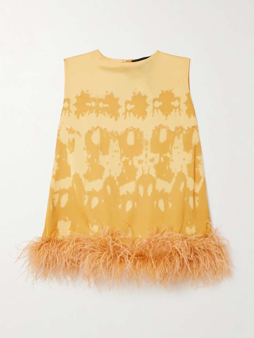Dima Ayad Feather-trimmed Tie-dyed Satin Top