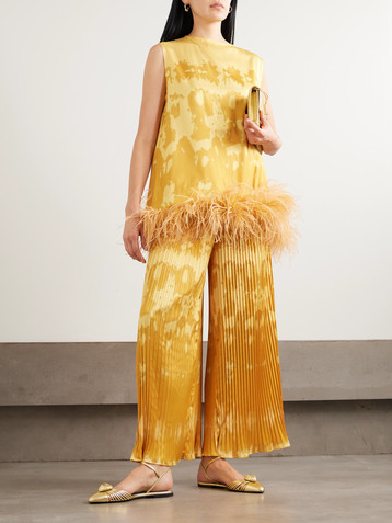 Dima Ayad Feather-trimmed tie-dyed satin top