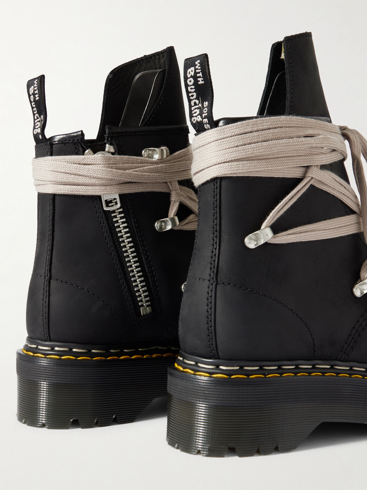 Rick Owens X Dr. Martens Quad Platform Leather Boots In Black