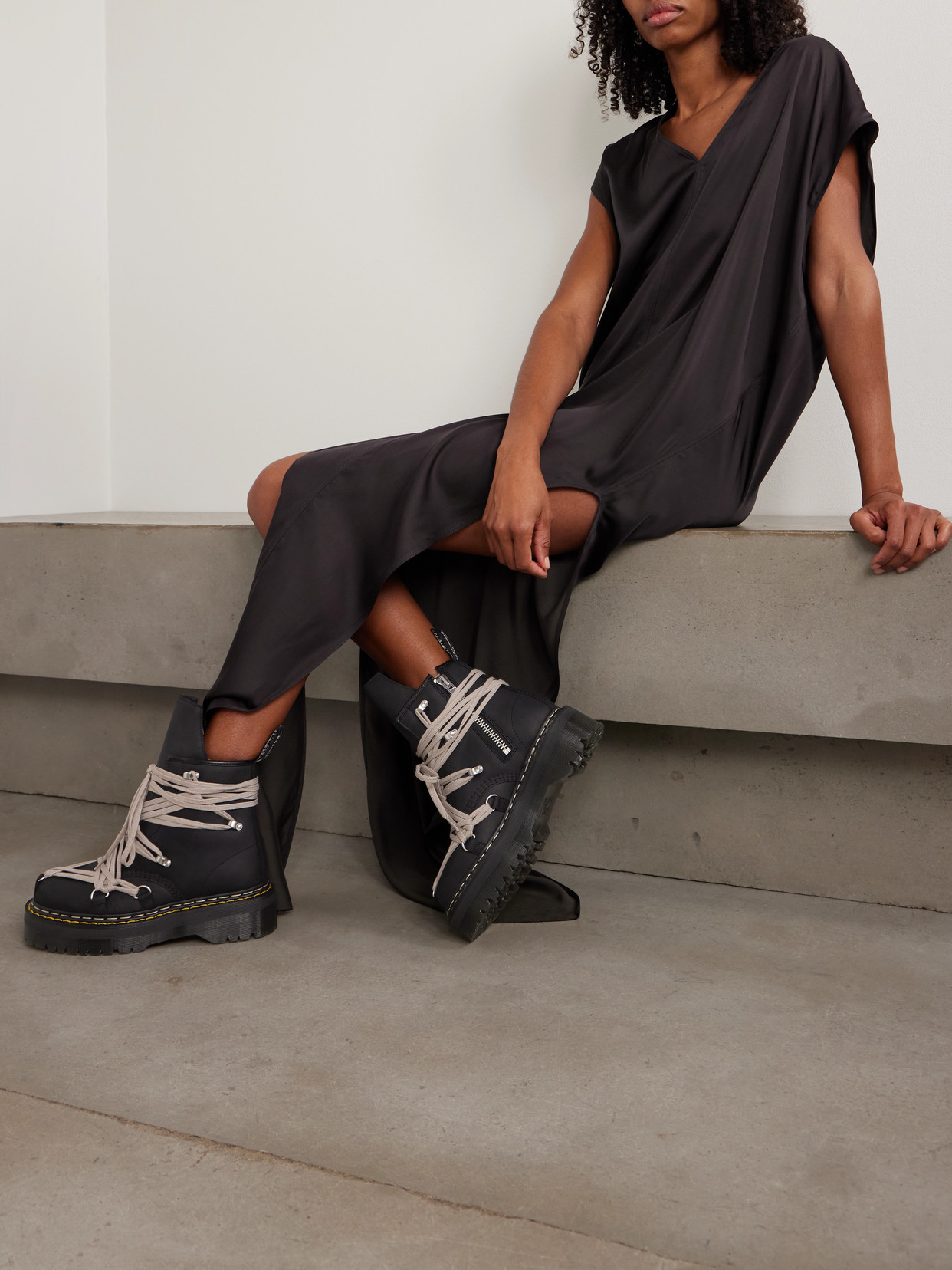 Rick Owens X Dr. Martens Quad Platform Leather Boots In Black