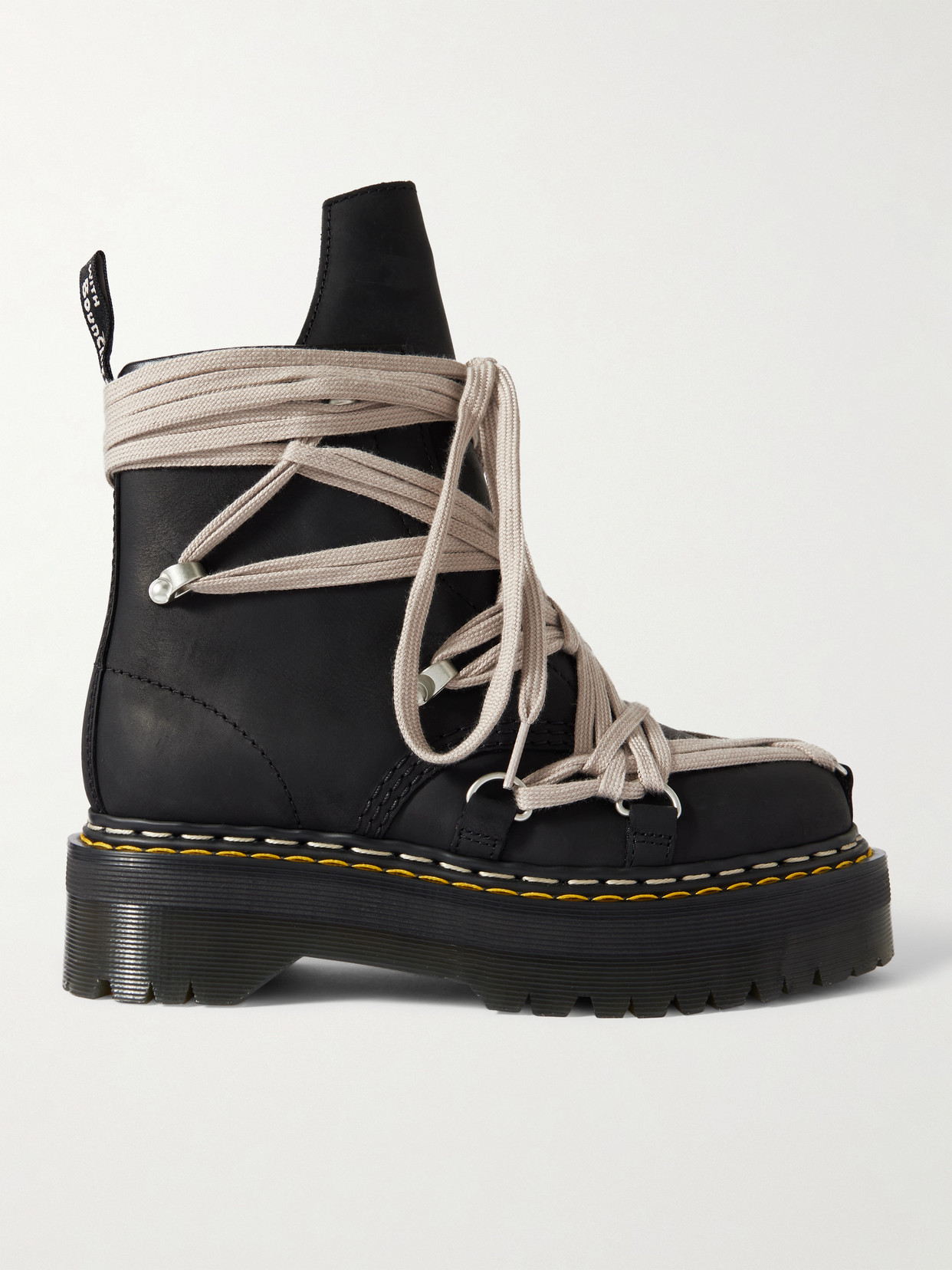 Rick Owens X Dr. Martens Quad Platform Leather Boots In Black