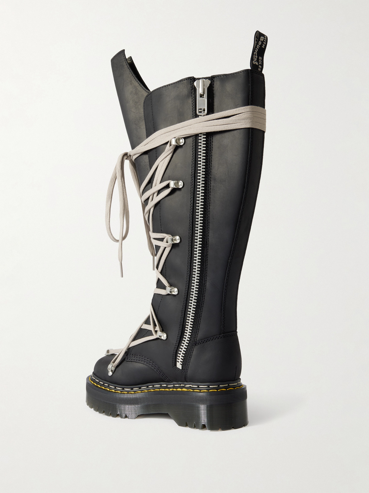 Rick Owens X Dr. Martens 1b60 Quad Sole Pentalace Leather Knee-high Boots In Black