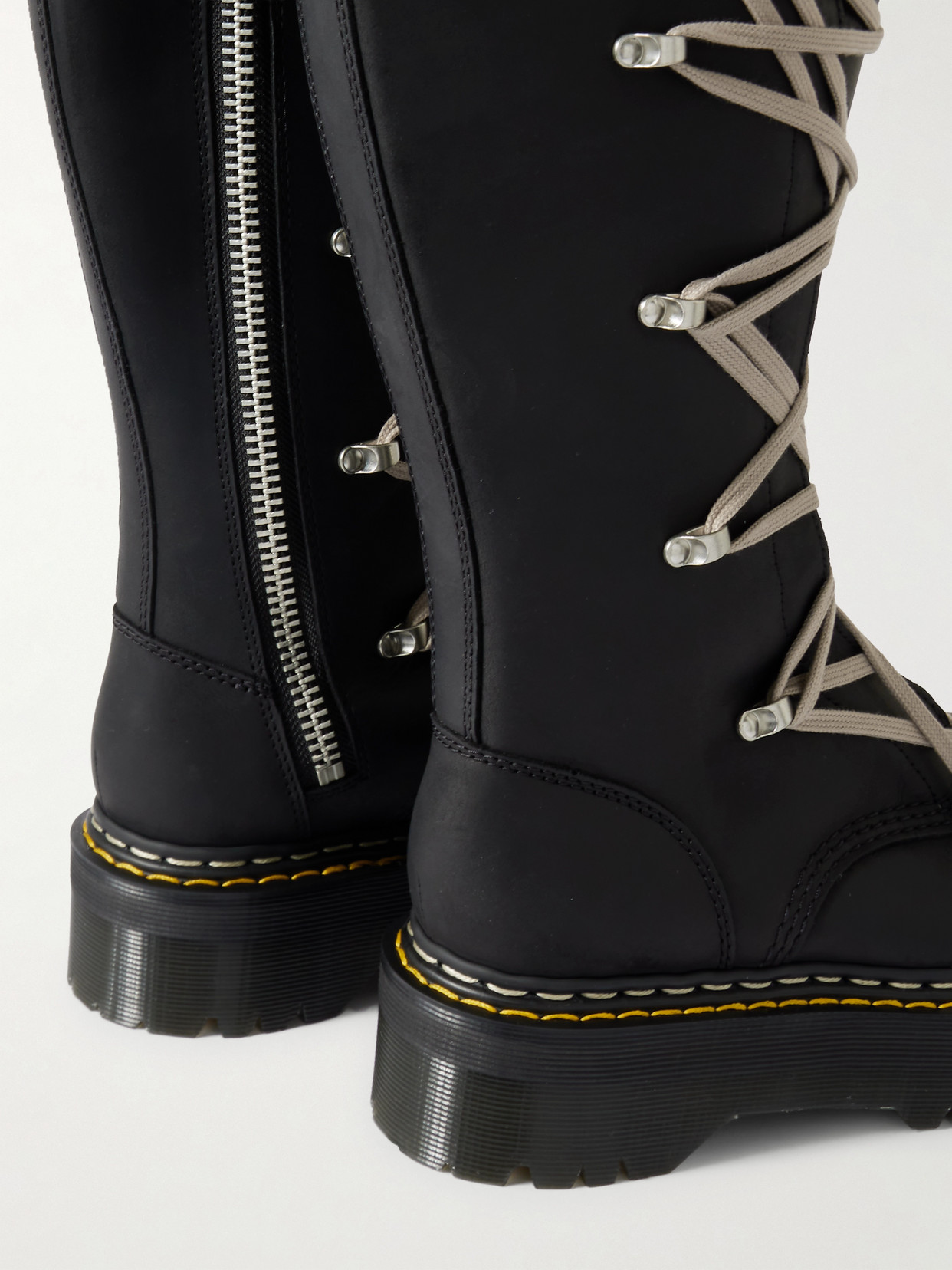Rick Owens X Dr. Martens 1b60 Quad Sole Pentalace Leather Knee-high Boots In Black