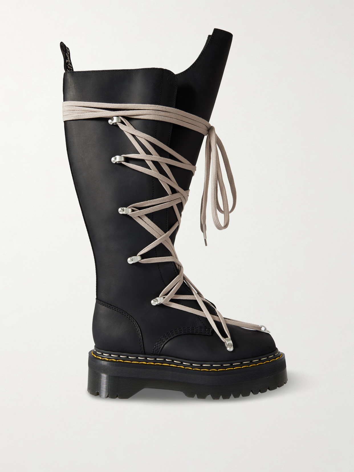 Rick Owens X Dr. Martens 1b60 Quad Sole Pentalace Leather Knee-high Boots In Black