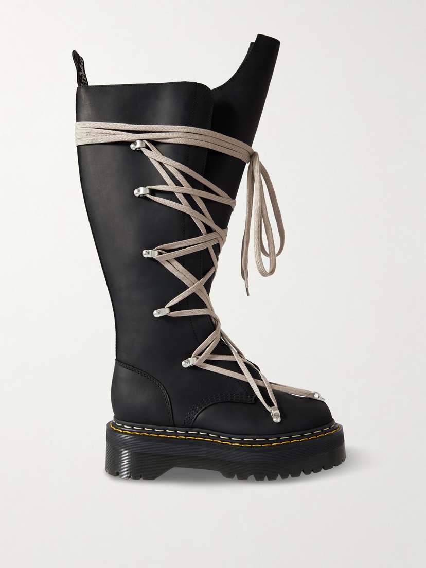 Rick Owens + Dr. Martens 1460 Quad Sole Pentalace Leather Knee Boots