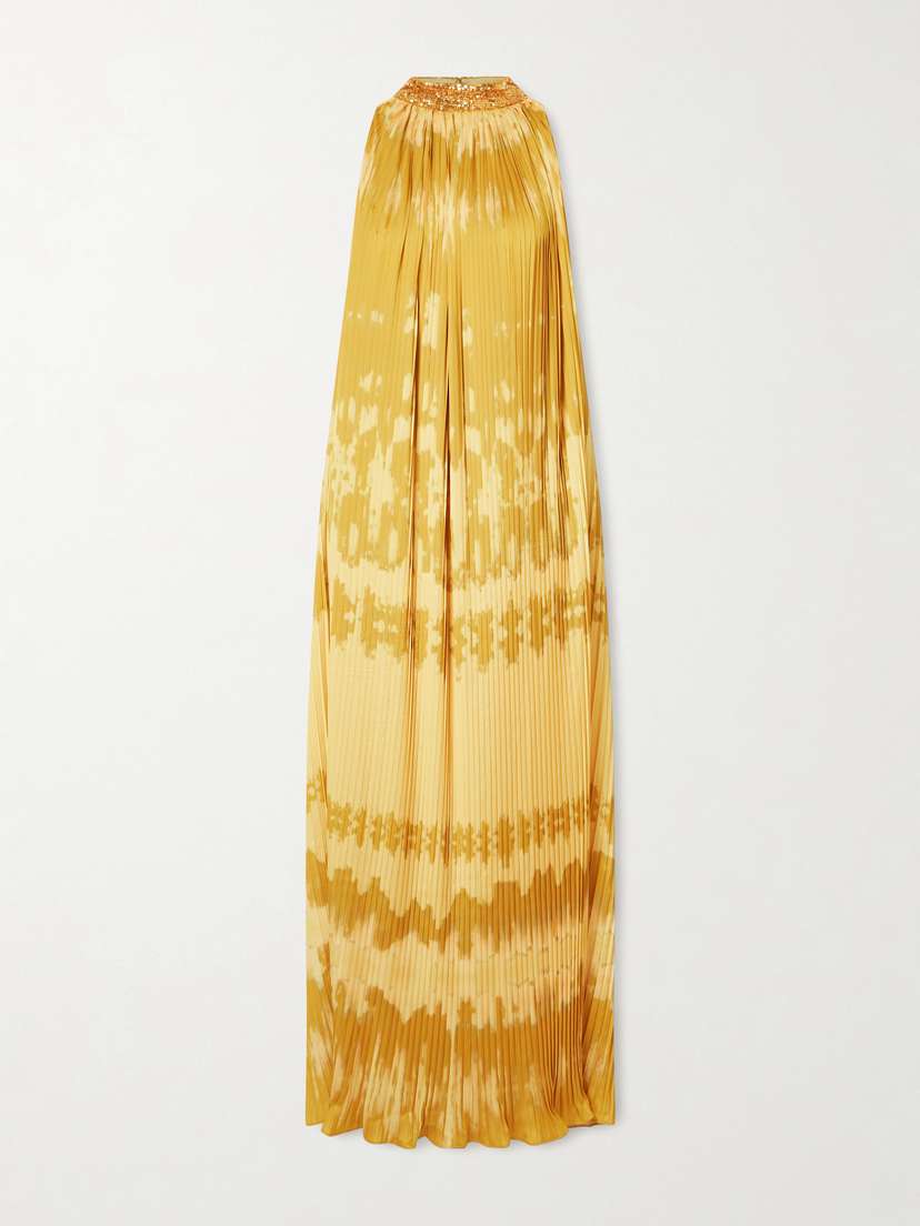 Dima Ayad Embellished Tie-dyed Plissé-satin Gown