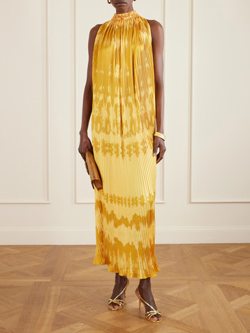 Dima Ayad Embellished tie-dyed plissé-satin gown