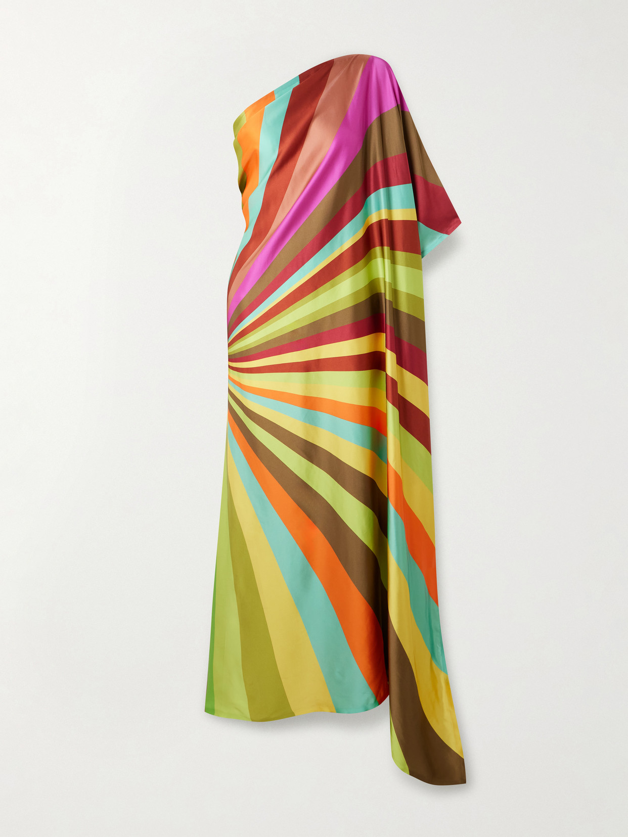 Dima Ayad One-shoulder Draped Printed Satin Gown In Multi