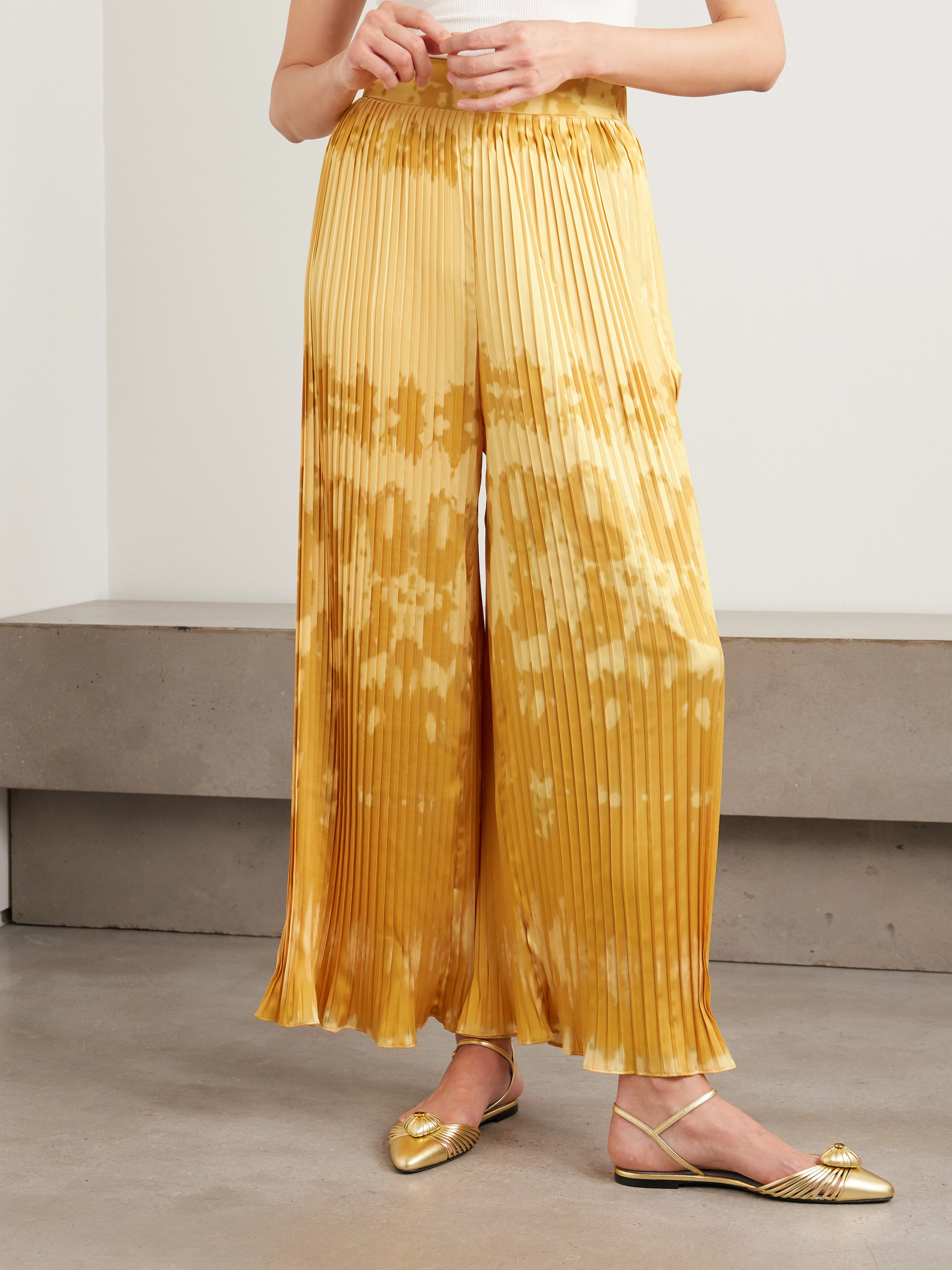 Dima Ayad Tie-dyed plissé-satin wide-leg pants