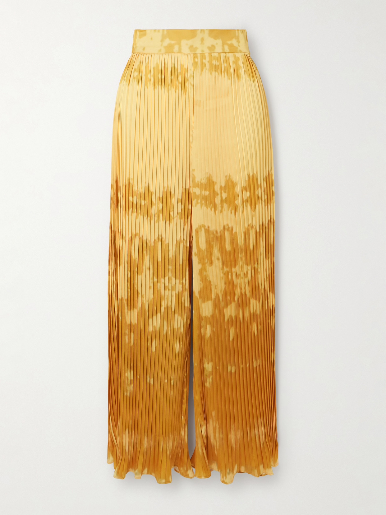 Dima Ayad Tie-dyed Plissé-satin Wide-leg Pants In Yellow