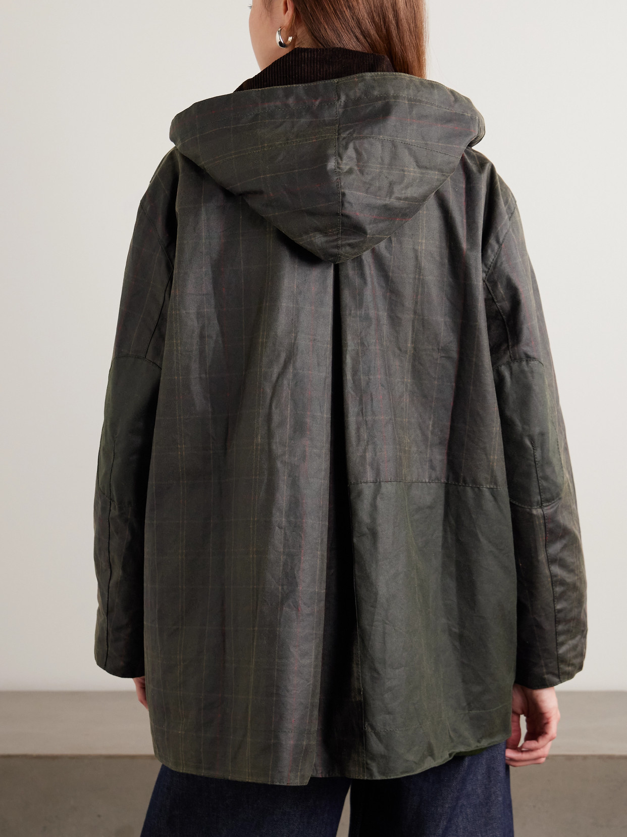 Barbour Dark Brown Jacket With All-over Stripe Motif And Logo Patch On The Front In Waxed Cotton Woman