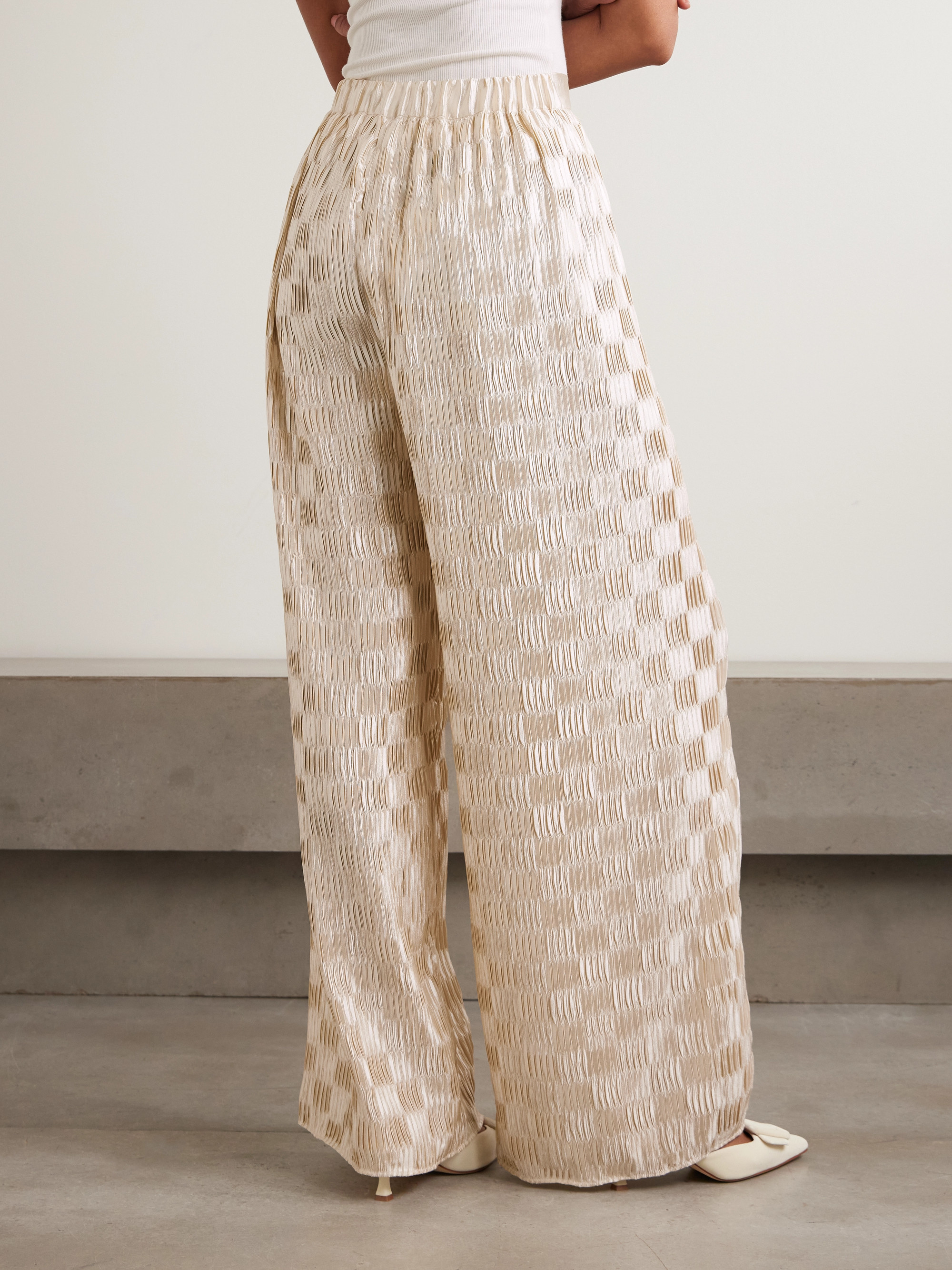 Dima Ayad Plissé-satin wide-leg pants