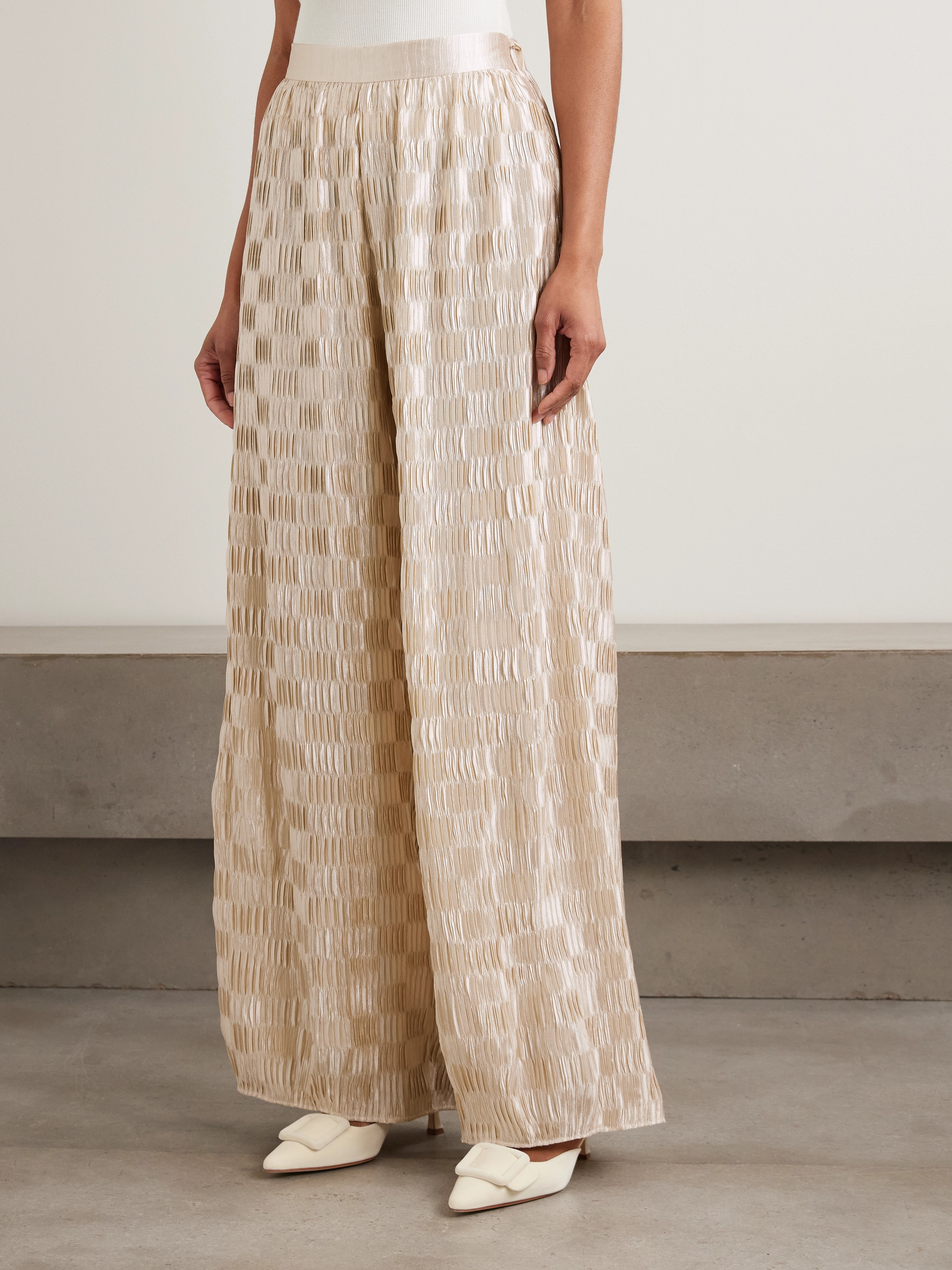 Dima Ayad Plissé-satin wide-leg pants