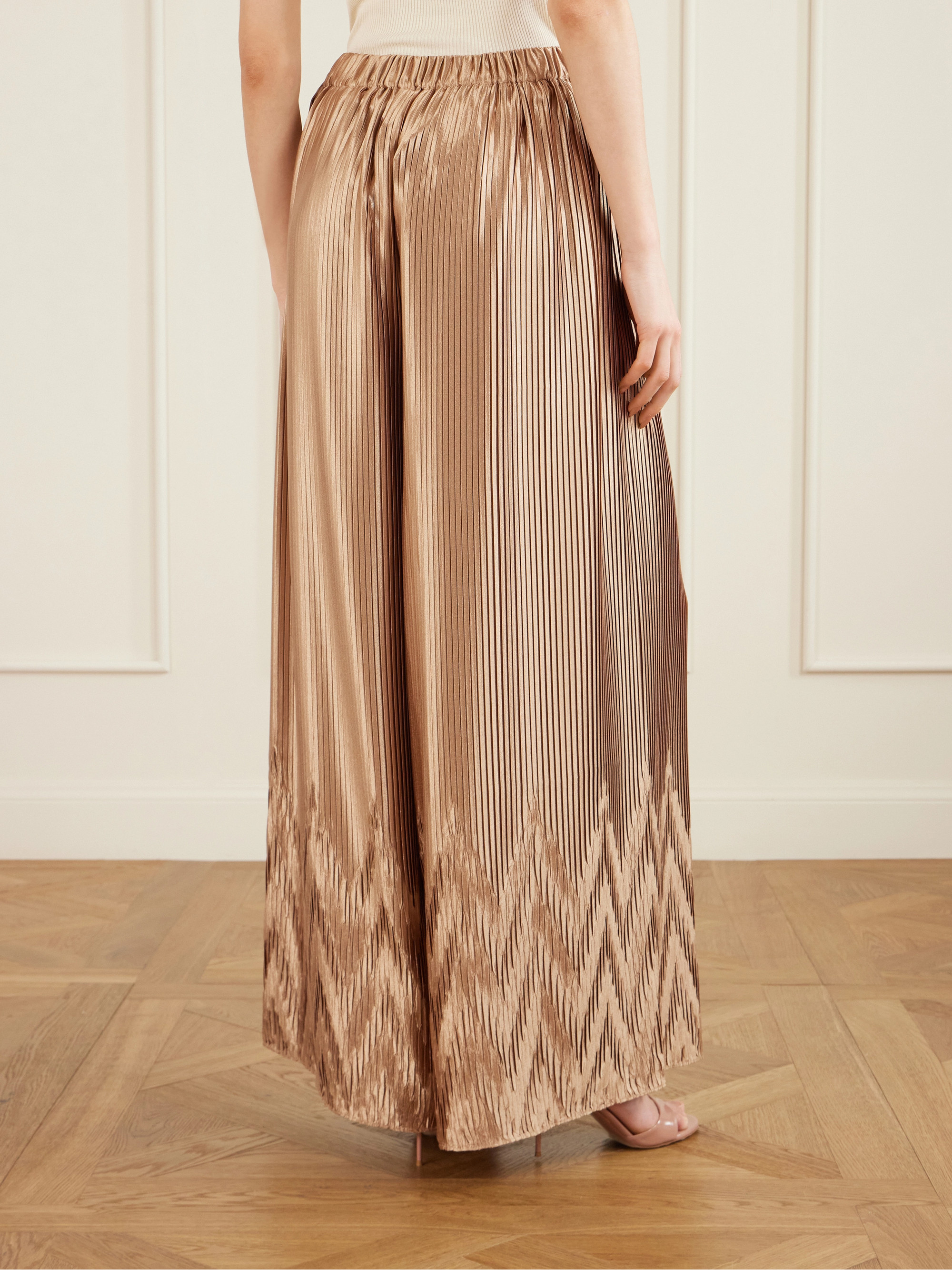 Dima Ayad Metallic plissé-satin wide-leg pants thumbnail