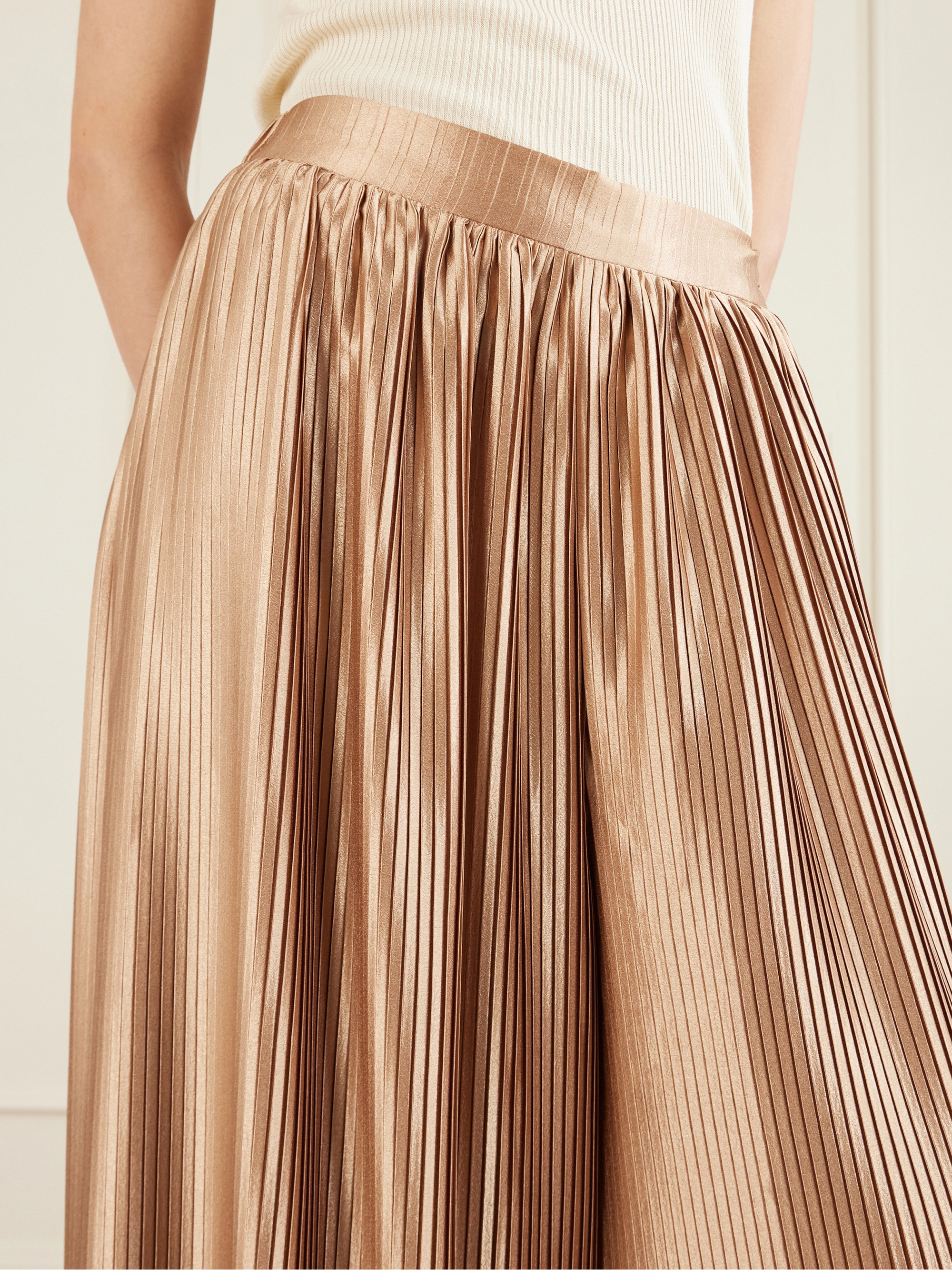 Dima Ayad Metallic plissé-satin wide-leg pants thumbnail