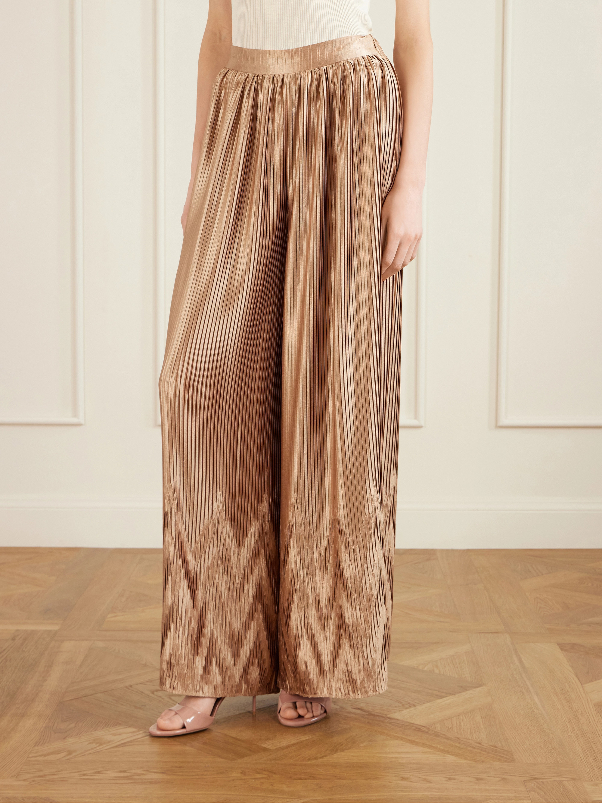 Dima Ayad Metallic plissé-satin wide-leg pants