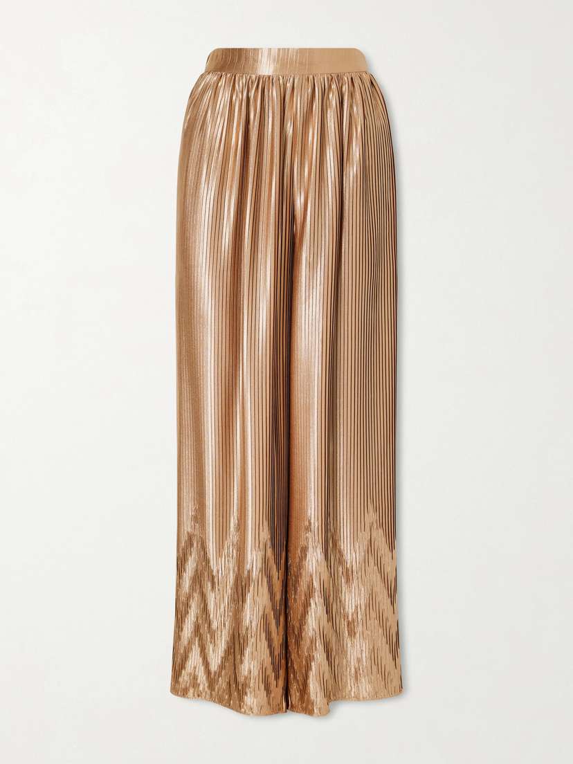 Dima Ayad Metallic Plissé-satin Wide-leg Pants