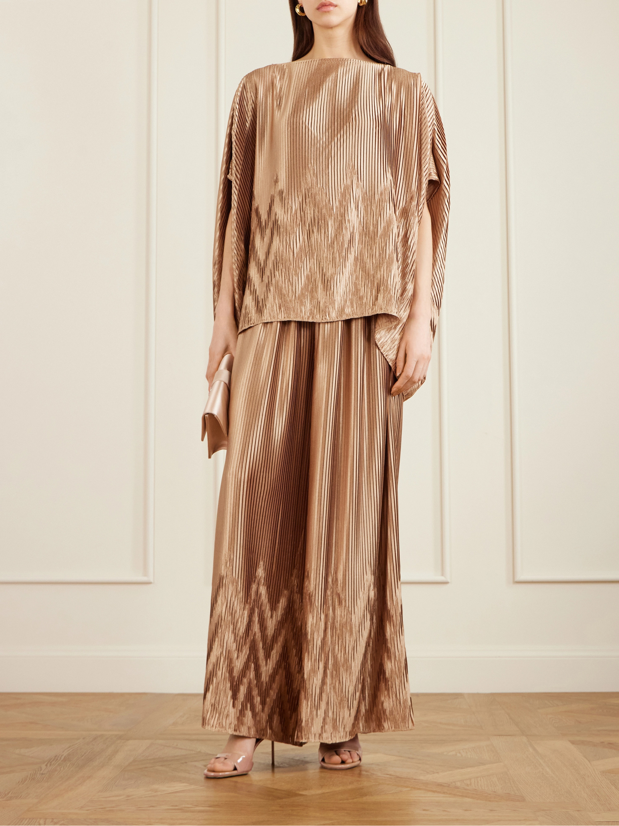 Dima Ayad Metallic plissé-satin wide-leg pants thumbnail