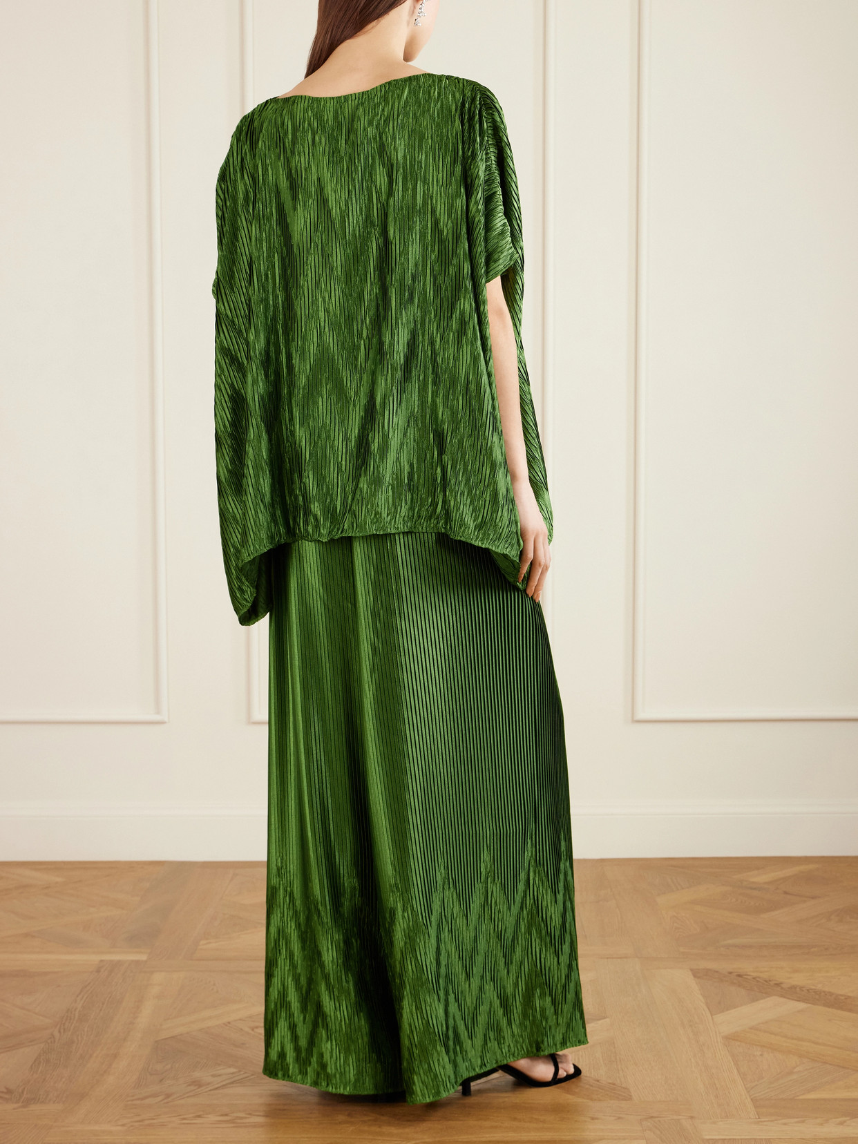 Metallic Plissé-Satin Blouse