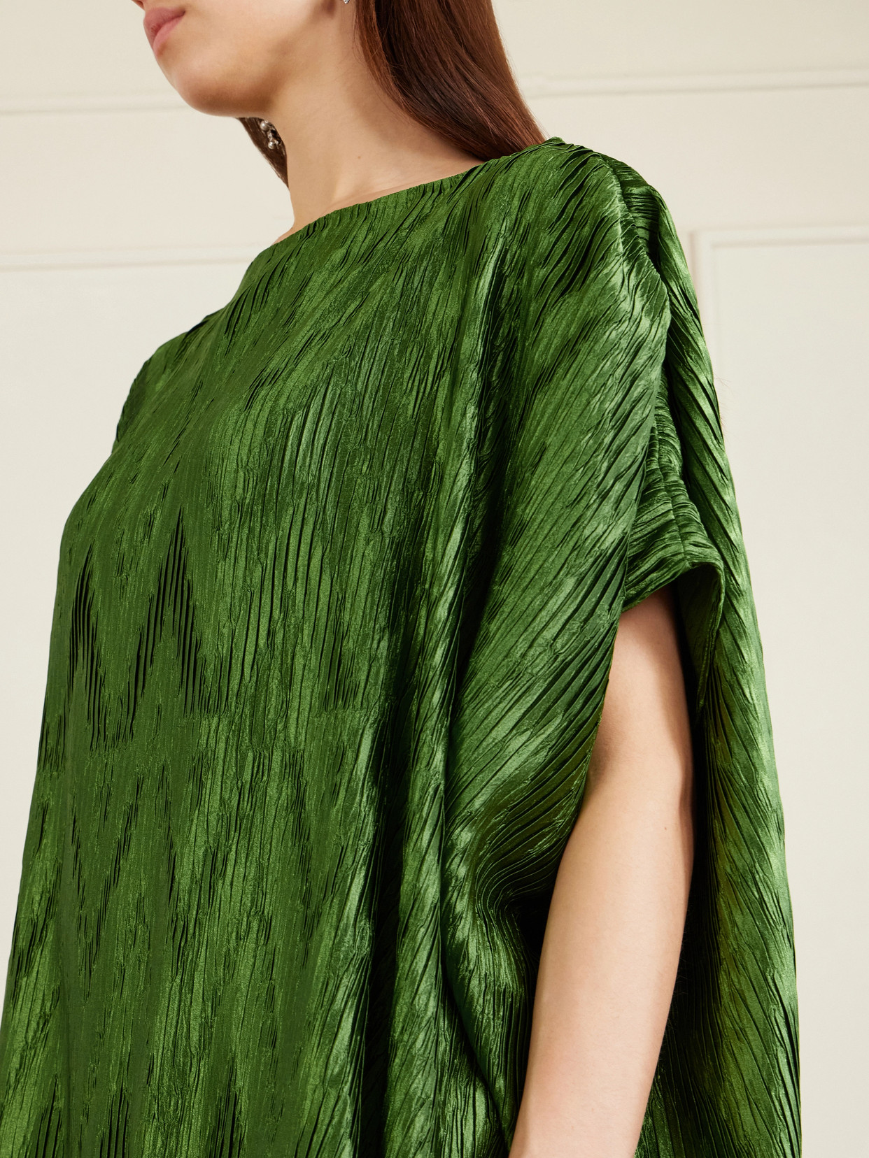 Metallic Plissé-Satin Blouse