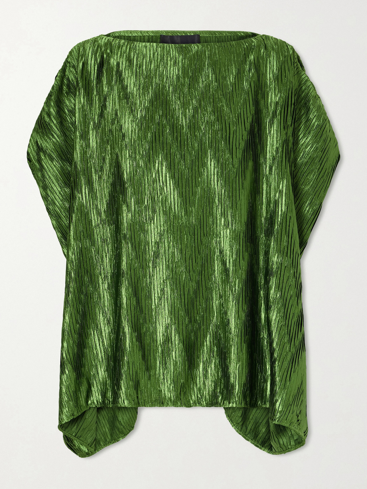 Dima Ayad Metallic Plissé-satin Blouse In Green