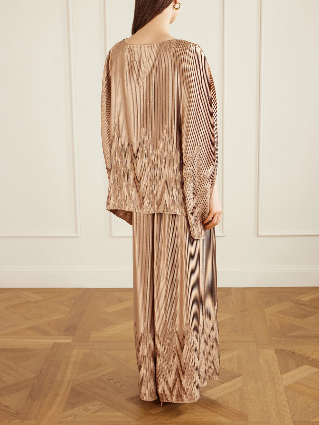 Metallic Plissé-Satin Blouse