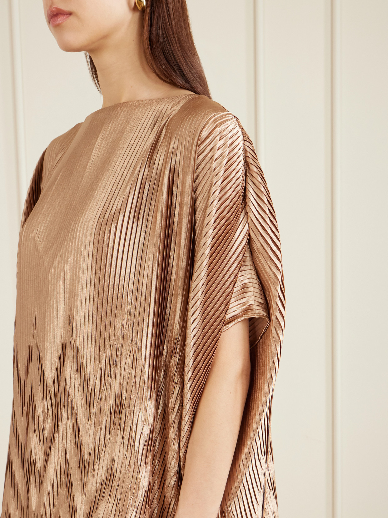 Metallic Plissé-Satin Blouse