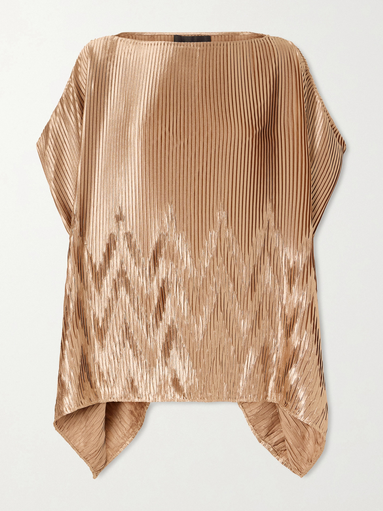 Dima Ayad Metallic Plissé-satin Blouse In Brown