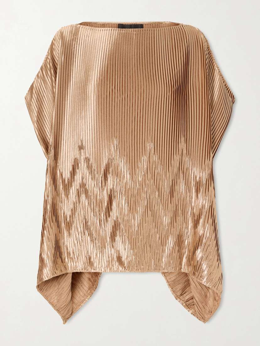 Dima Ayad Metallic Plissé-satin Blouse